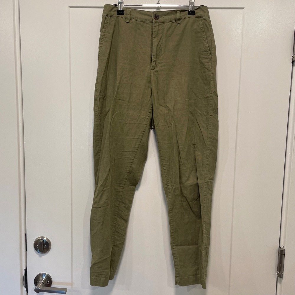 Uniqlo Olive Green Cotton Linen Relaxed Tapered Pants XS 221-424939